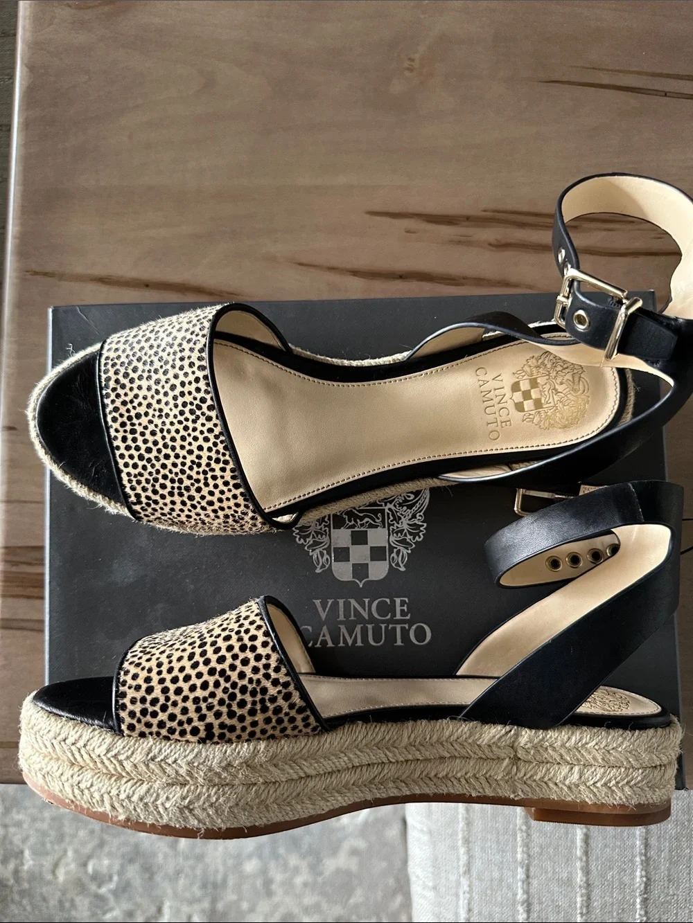 Vince Camuto Black & Leopard Espadrille Platform Sandals
